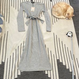 Midi Stretchy Maternity Dress Ribbed Knit Side Split